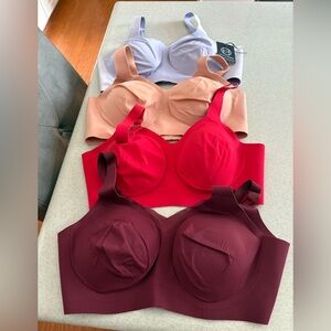 EVELYN & BOBBIE 4 Beyond bra Set - Red, Moonstone, Plum and Tan Medium EUC $396